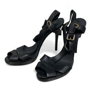 Ralph Lauren Collection peep toe rare style black leather platform sandals Sz9.5